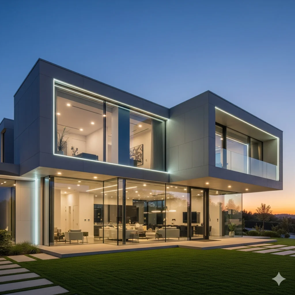 Contemporary smart home architecture design with modern minimalist facade