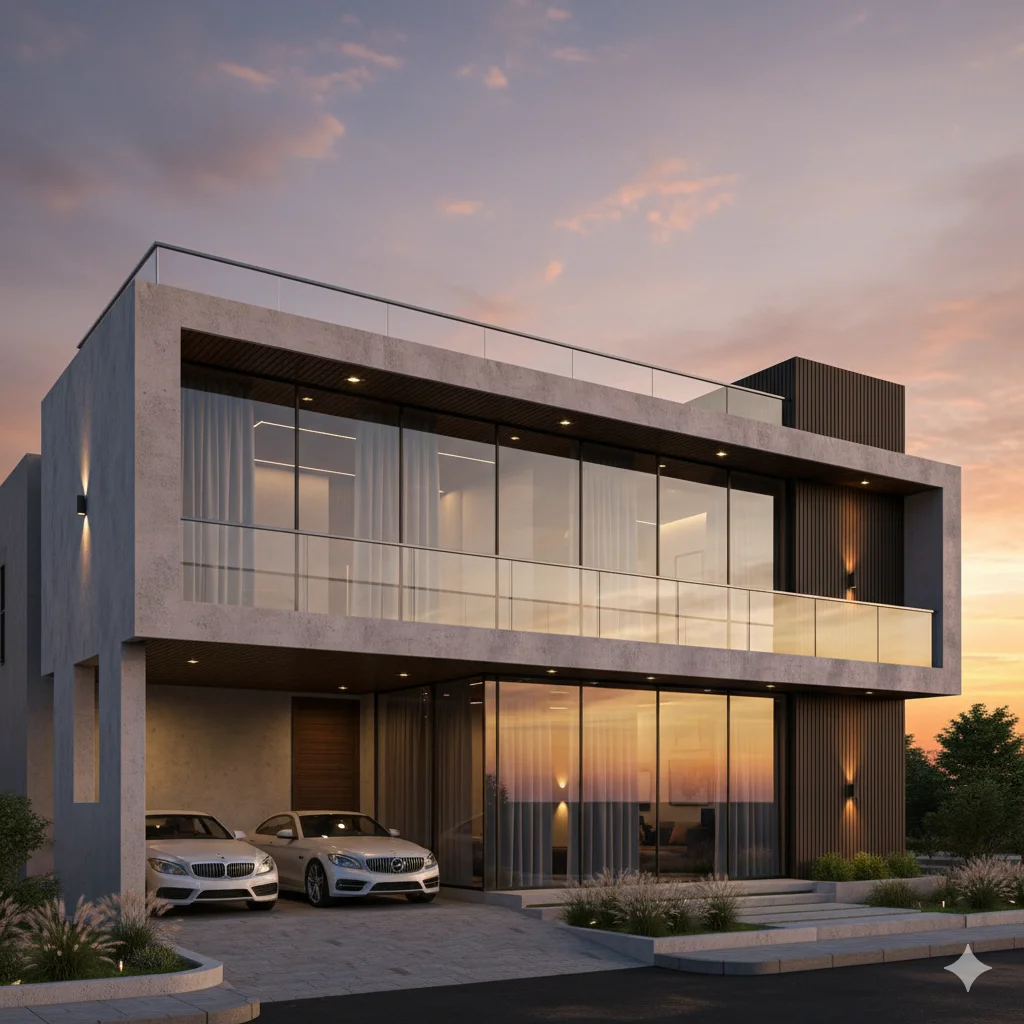 Duplex 40' x 40' House Designs with balcony and modern facade