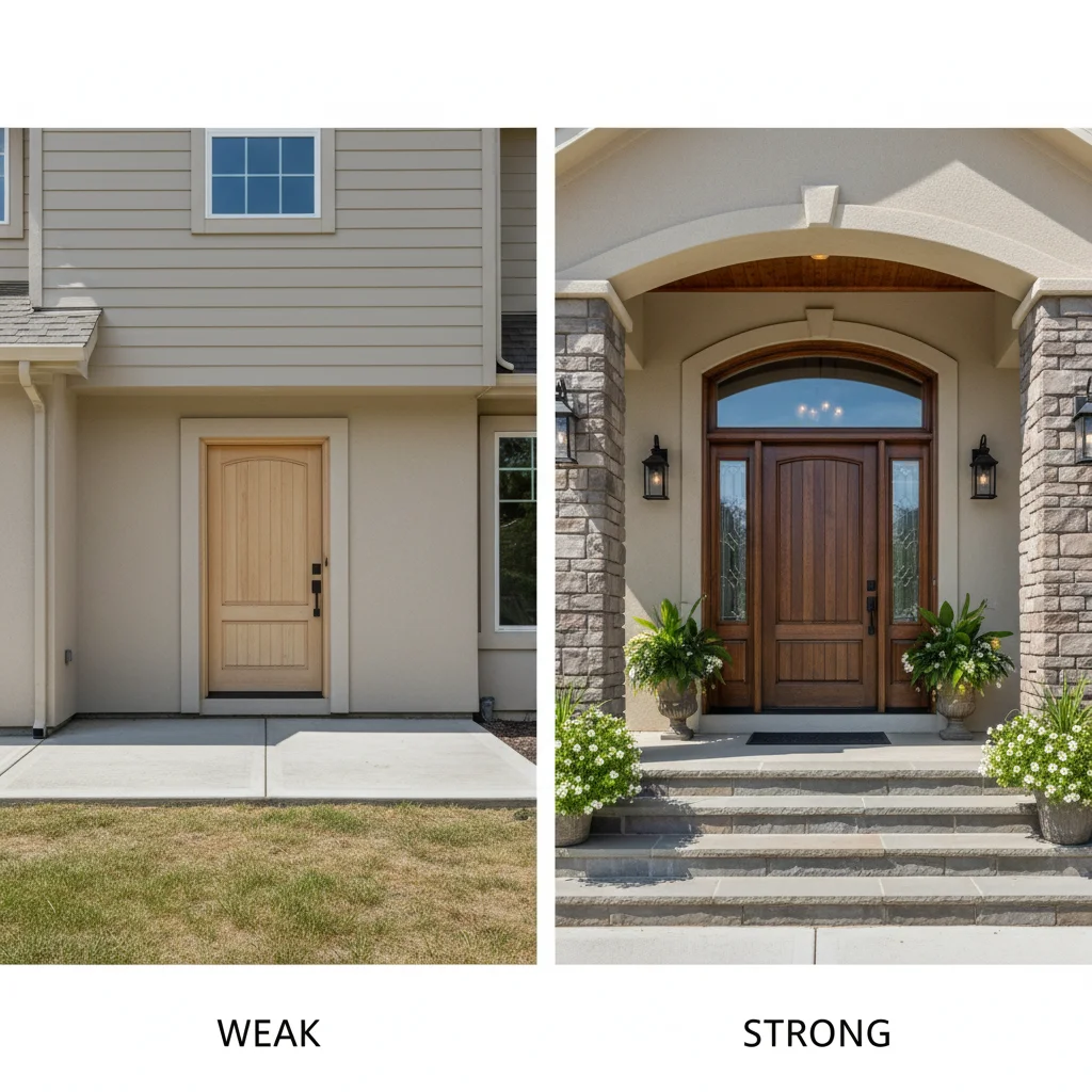 Fixing front design errors: a well-designed entryway with proper hierarchy improves curb appeal and makes a home look expensive