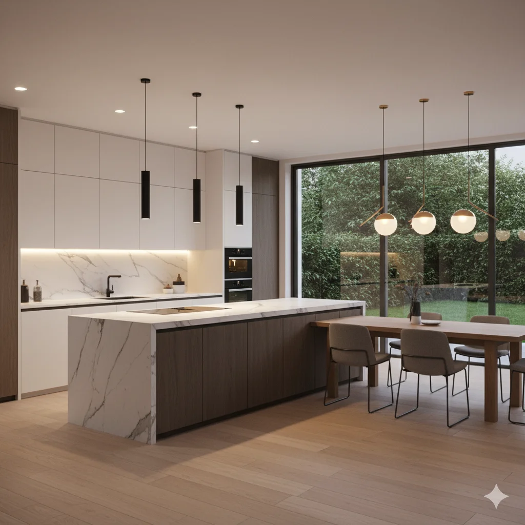 Kitchen and dining interior of 40' x 40' House Designs with modern layout