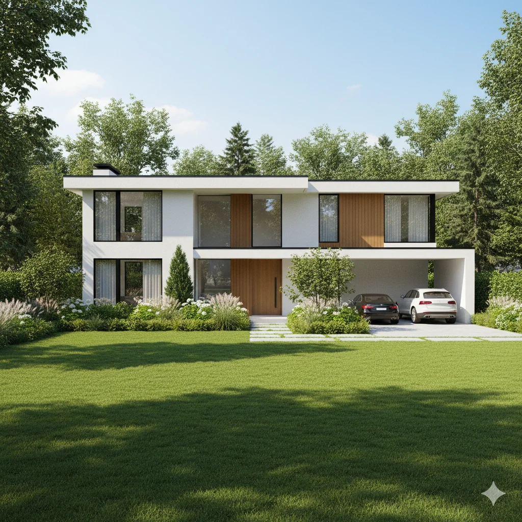 Outdoor garden and parking in 40' x 40' House Designs