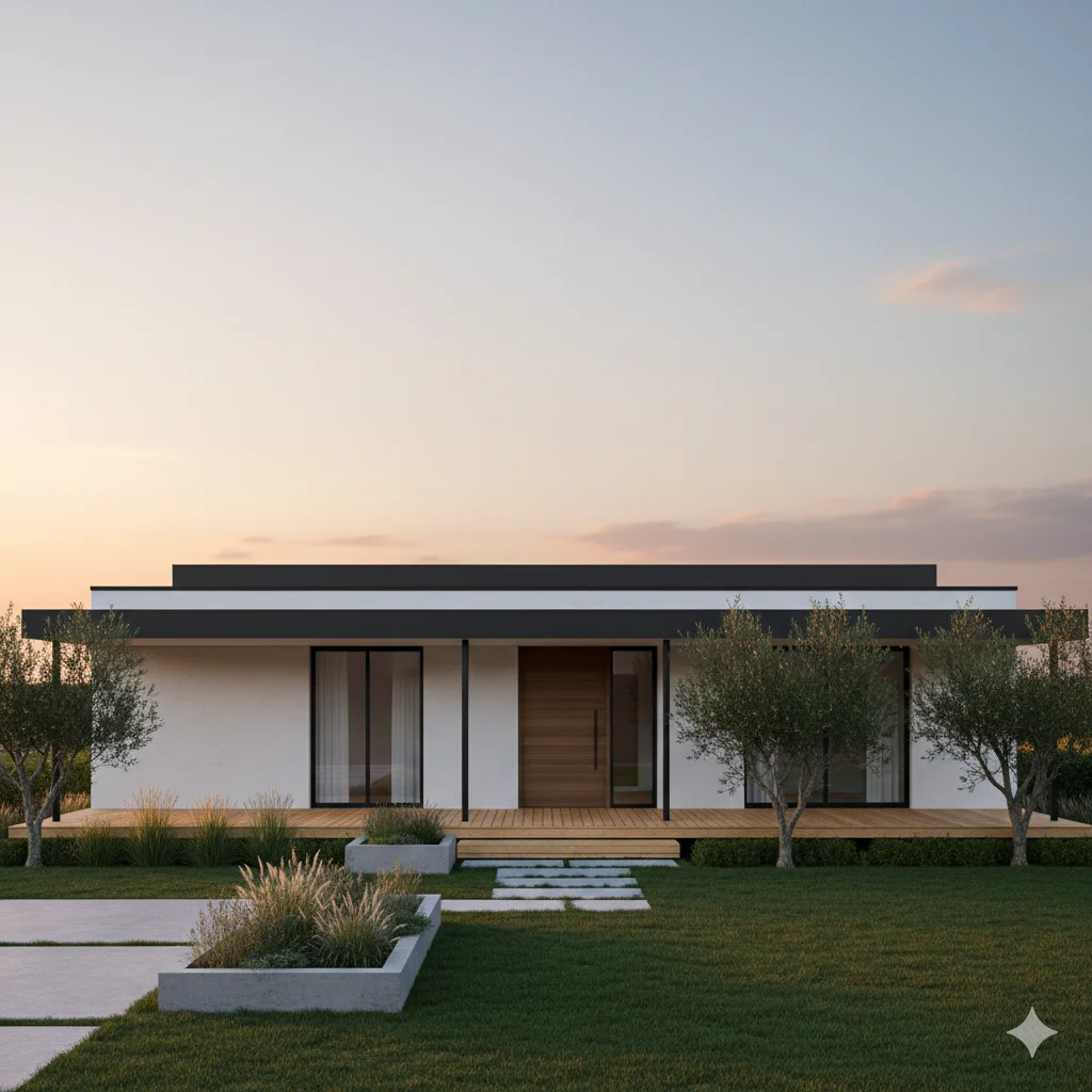 Single-story 40' x 40' House Designs with open porch and front yard