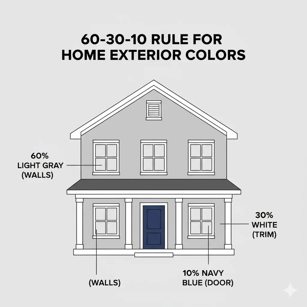 how to apply the 60-30-10 rule in home exterior design using exterior paint color psychology for balanced curb appeal