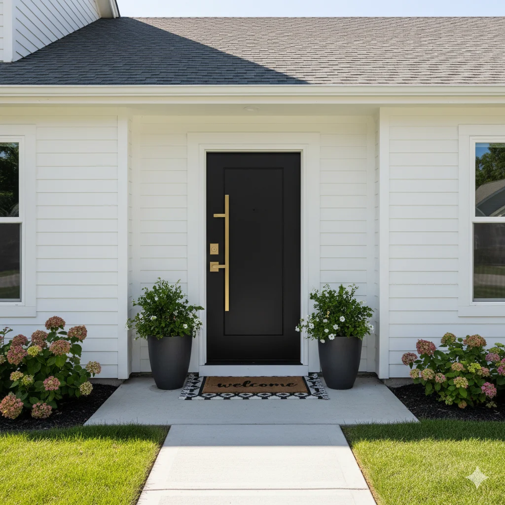 modern front door replacement as high ROI budget-friendly front elevation upgrade