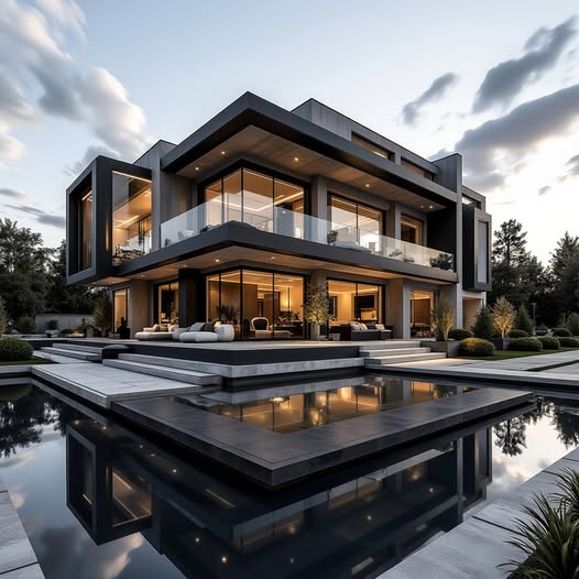 Modern city home front with wavy aluminum panels and integrated smart lighting