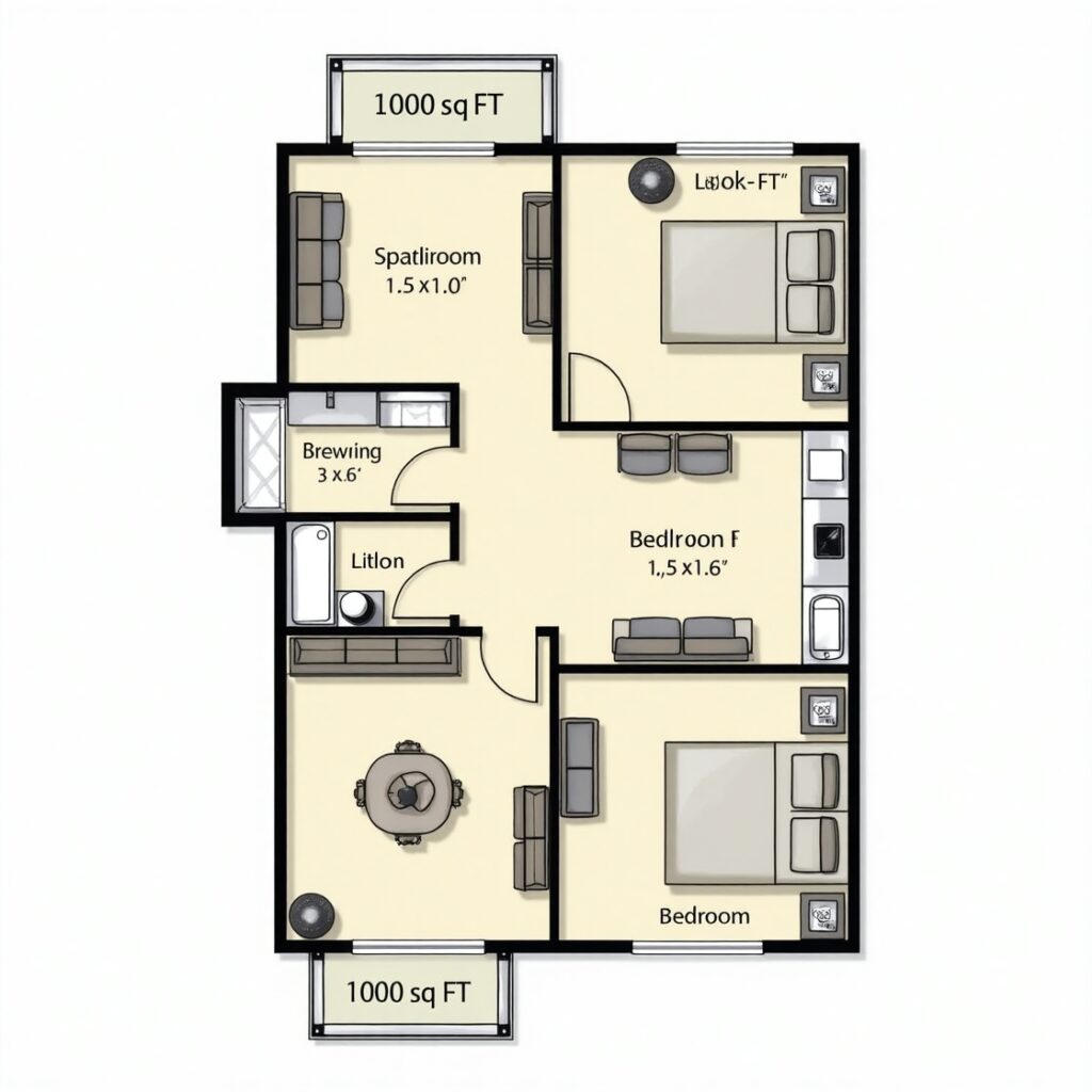 2 BHK house plan with floor layout