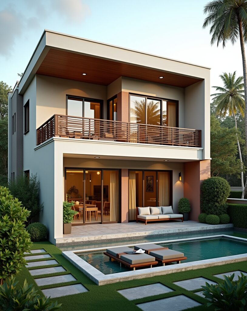 3 BHK Bungalow Layout with courtyard and garden area