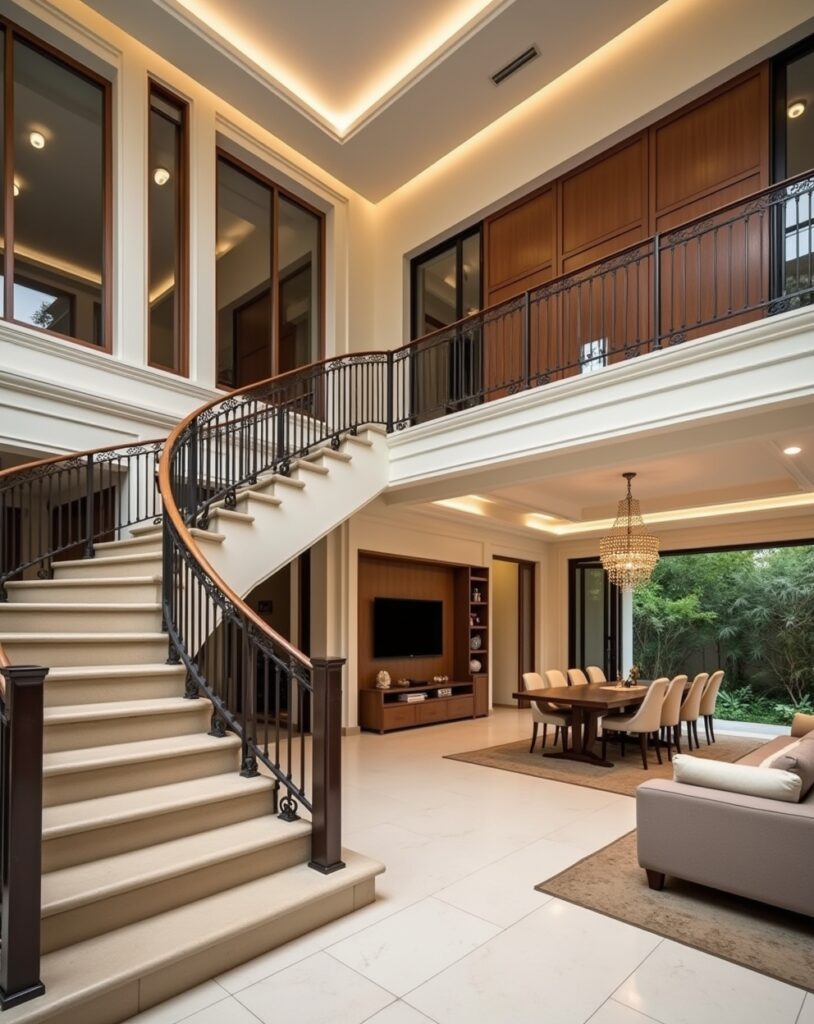 Modern Duplex 3 BHK House Design with central staircase