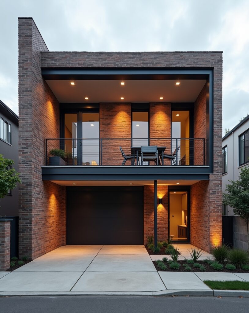 Urban-inspired house front with brick and industrial materials