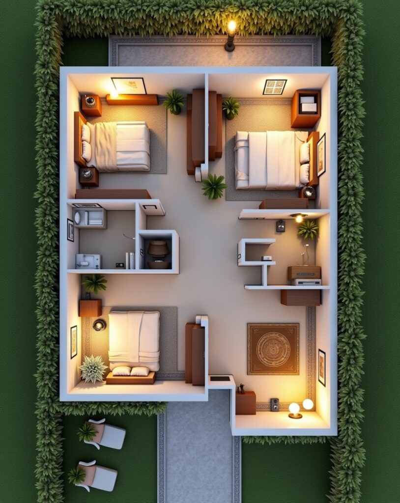Vastu-friendly 2 BHK south-facing house plan layout