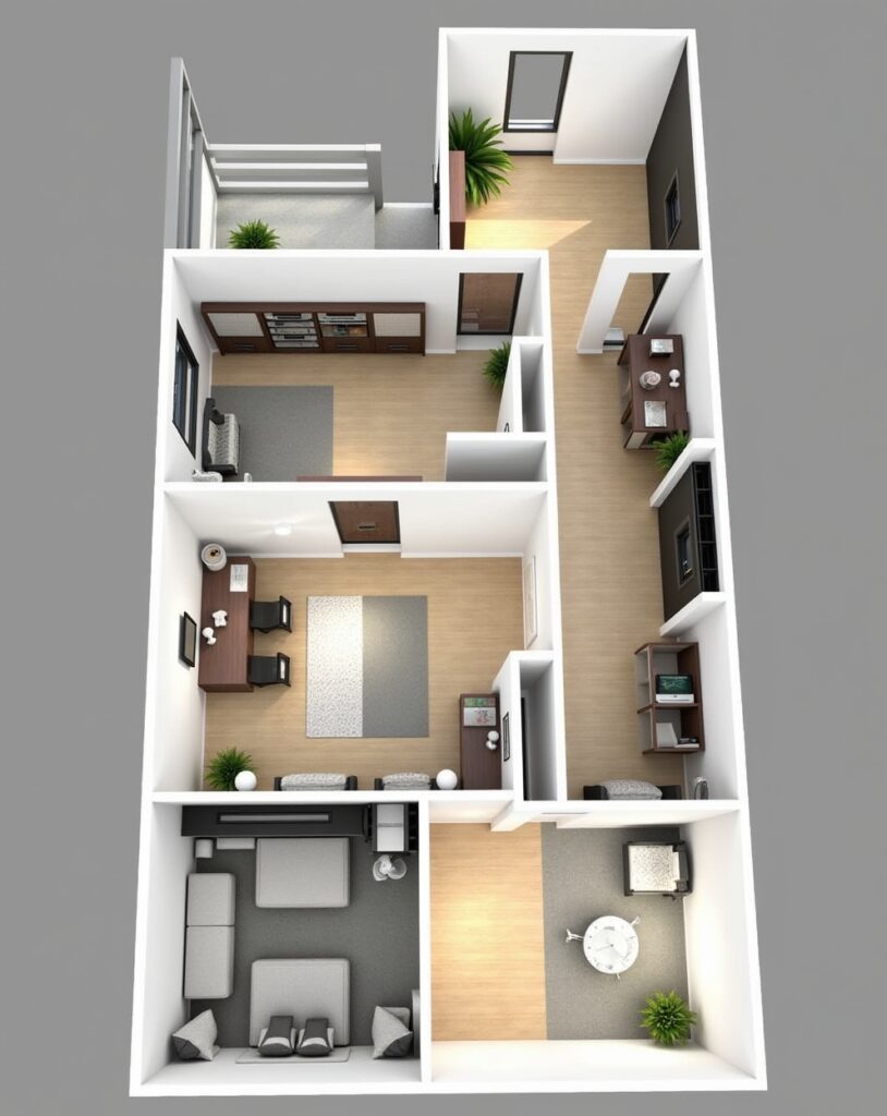 Urban Modern 3 BHK Apartment Plan with study space