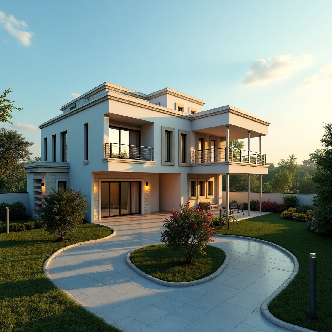Modern 3 BHK House Plan with garden and balcony – aerial view