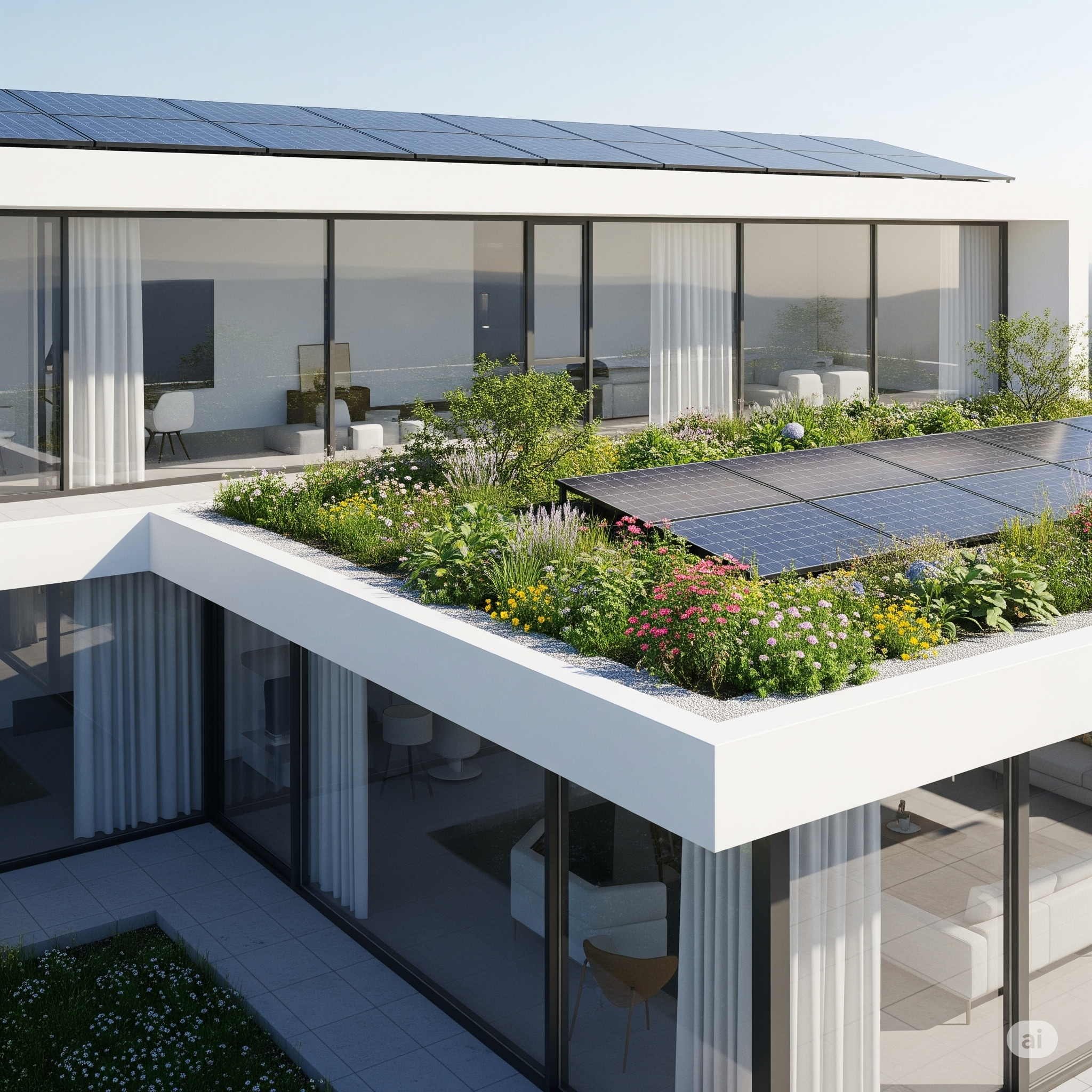 Modern home design 2025 with smart architecture and eco-friendly rooftop