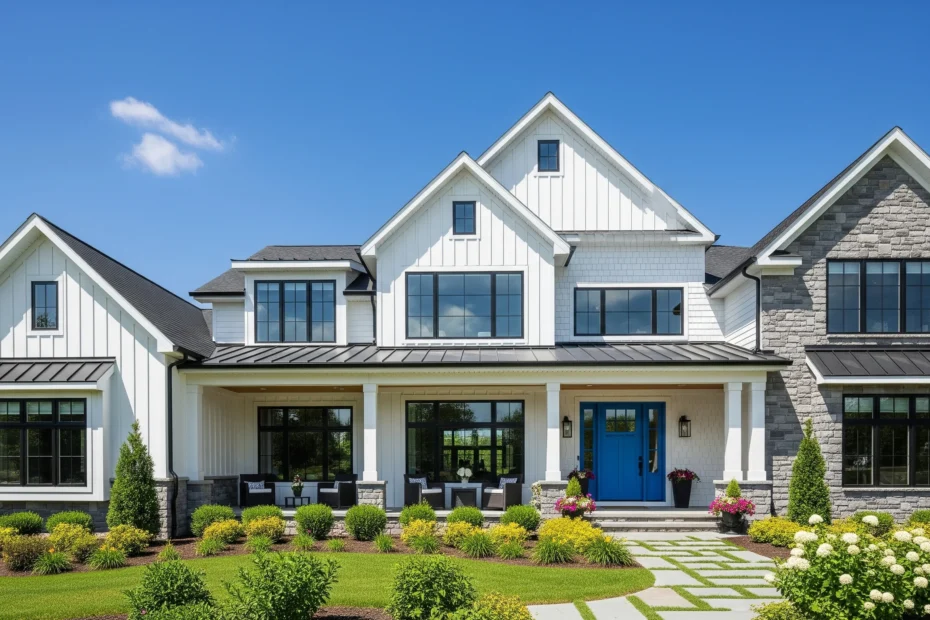 Ultimate guide to stunning front home elevation design with modern farmhouse style, stone veneer, and curb appeal