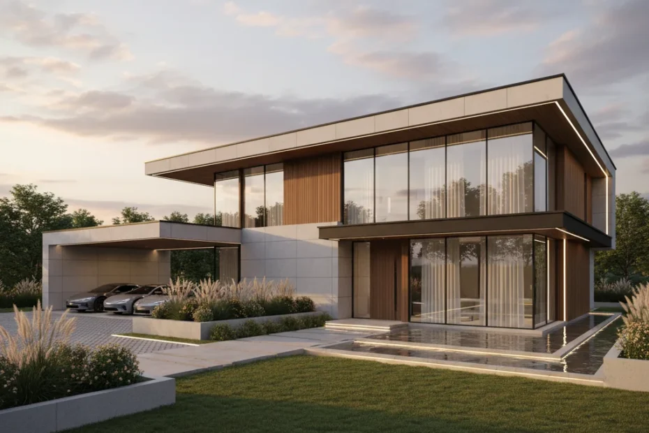 Modern 40' x 40' House Designs with garden and parking area