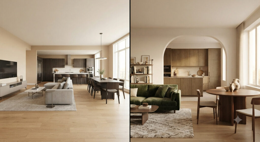 Is open concept still popular in 2026? Hybrid layouts with defined zones trending