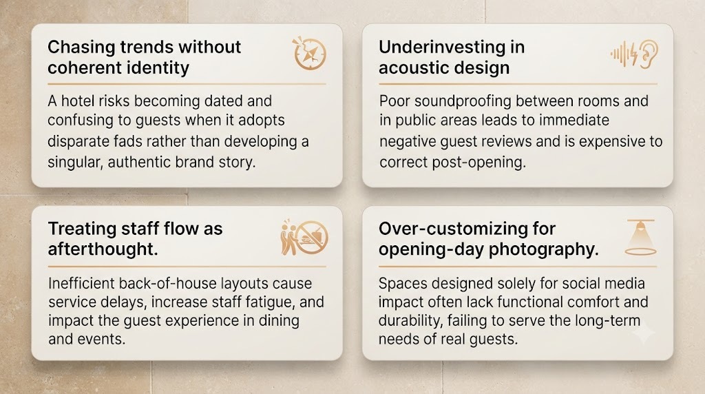 Common pitfalls in boutique hotel design – chasing trends, poor acoustics and over-customizing for photos