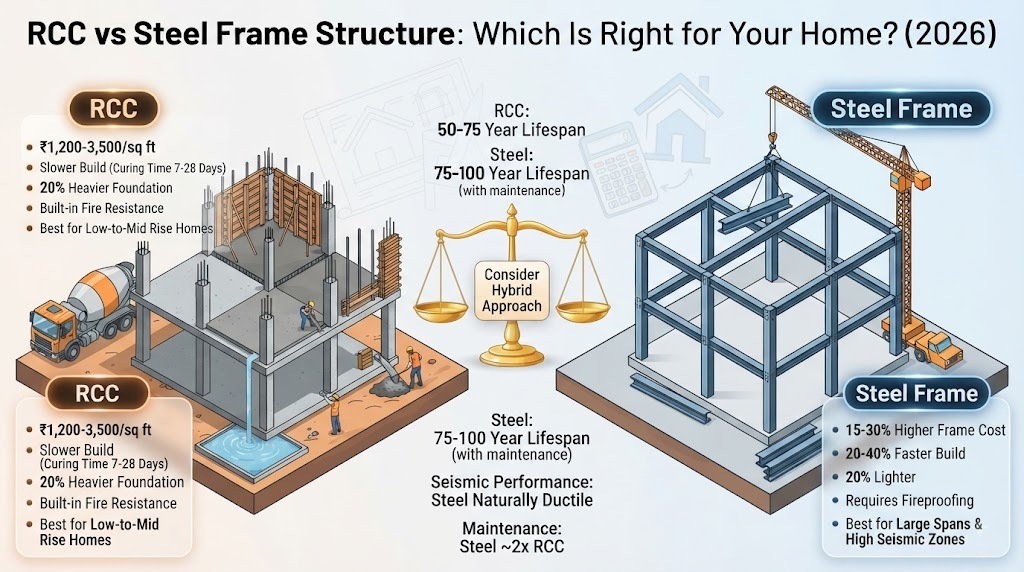 RCC vs Steel Frame Structure: Which Is Right for Your Home? (2026)